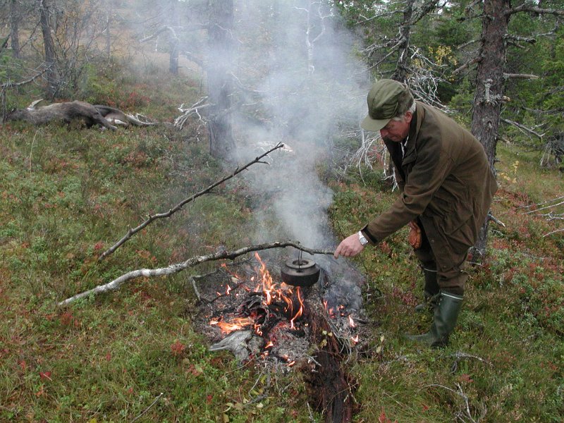 2003 Rennsjokjolen_2.jpg - Felt kvige i bakgrunnen og Jostein med svartkjelen